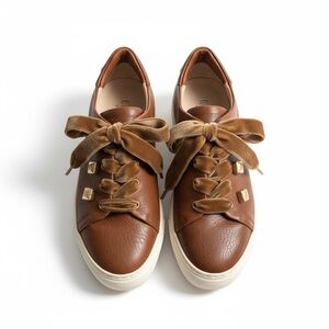 AGL made in Italy Brown Leather velvet Ribbon-Lace Sneakers platform sneakers
